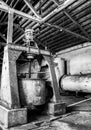 Old Machinery in Abandoned Industrial Cannery Warehouse in Black and White