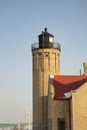 Old Mackinac Point Lighthouse and Mackinac Bridge, Mackinac City Royalty Free Stock Photo
