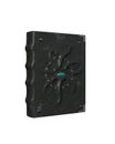 Old magic spell grimoire book for wizard or sorcerer with black leather cover. Isolated 3D rendering