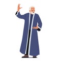 Old Magician Wizard Character Making Spell. Merlin or Dumbledore Personage With White Beard Wear Long Blue Robe Royalty Free Stock Photo