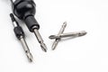 Old Magnetic Impact Screwdriver Drill Bits on white background Royalty Free Stock Photo