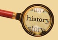 Old magnifying glass on word history