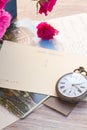 Old mail and antique clock Royalty Free Stock Photo