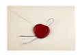 Old mail envelope with red wax seal stamps Royalty Free Stock Photo