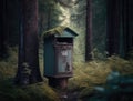 An old mailbox in the middle of a forest. AI generation