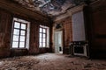 Old majestic abandoned historical mansion Pertovo-Dalnee, Moscow region, inside view