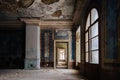 Old majestic abandoned historical mansion Pertovo-Dalnee, Moscow region, inside view