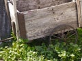 An old makeshift wooden cart stands empty in the grass Royalty Free Stock Photo