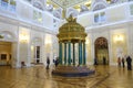 Old malachite rotunda in the center of the Anteroom waiting room before the royal reception. Saint Petersburg