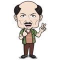 Ã Â¸ÂºBald Headed Man Character - Smiling with 2-finger hand sign Royalty Free Stock Photo