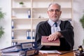 Old male judge working in courthouse Royalty Free Stock Photo