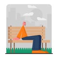 Old male resting in park. Cartoon characters of old people outdoor concept