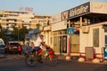 Old male riding a bicycle on the streets of Split in Croatia