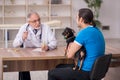 Old male vet doctor examining dog in the clinic Royalty Free Stock Photo