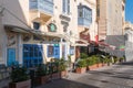 Malta, Valletta, August 2019. Picturesque cafe in the hotel building.