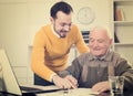 Old man and agent sign lease contract