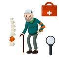 Old man and backache. bones of spine. Medical care. Low back pain and grandpa Royalty Free Stock Photo