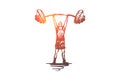 Old, man, barbell, weight, strong concept. Hand drawn isolated vector.