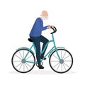 Old man with beard cycling, senior person riding blue bicycle