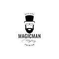 Old man bearded magician with long hat logo design