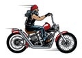 Old man biker riding chopper motorcycle