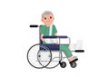 Old man with broken leg sitting in the wheelchair. grandfather in a wheelchair with broken bone. flat design illustration.