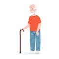 An old man with a cane. Vector illustration old man. Senile dementia concept.