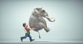 Old man carries an elephant. Difficult task and ambition concrpt Royalty Free Stock Photo