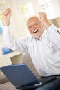 Old man celebrating with laptop Royalty Free Stock Photo