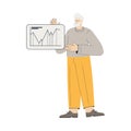 Old Man Character at Computer Screen with Graph Use Internet and Modern Gadget Vector Illustration Royalty Free Stock Photo
