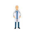 Old man doctor in uniform and stethoscope around his neck, standing isolated on white background Royalty Free Stock Photo