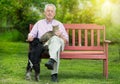 Old man with dog and cat Royalty Free Stock Photo