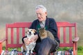 Old man with dog and cat Royalty Free Stock Photo