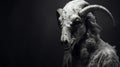 Monochromatic Goat Statue: A Cinematic Rendering Of A Manticore