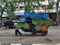 Old man & drums, at Jakarta, Indonesia Royalty Free Stock Photo