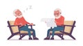 Old man, elderly person resting in armchair, sleeping, reading paper Royalty Free Stock Photo
