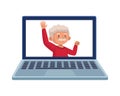 Old man eldery dancing character in laptop Royalty Free Stock Photo