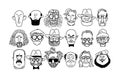 Vector old man face, senior, mature, different age generation. Adult people, diverse characters set. Elderly person