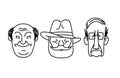 Vector old man face, senior, mature, different age generation. Adult people, diverse characters set. Elderly person