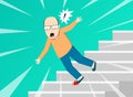 Old man falling from staircase, vector art