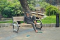 an old man fell asleep on garden bench Royalty Free Stock Photo