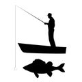 Old man is fishing perch on boat. Vector silhouette illustration. Royalty Free Stock Photo