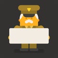 Old man general military holding blank sign. Vector character