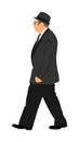 Old man gentleman in suit and hat walking vector illustration. Grandpa walking.