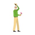 Old man gives a bouquet of flowers. Active seniors Royalty Free Stock Photo