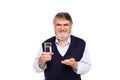 Old man with glass of water and pills in hands Royalty Free Stock Photo