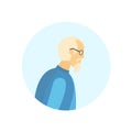 Old man glasses profile avatar elderly grandfather isolated portrait flat cartoon character