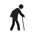 Old man going with walking stick silhouette icon