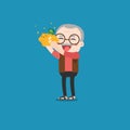 Old man with golden piggy bank.