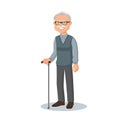 Old man, grandfather wearing glasses with a stick
